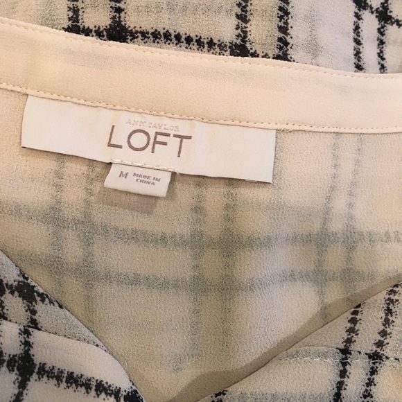 LOFT Cream and Black Plaid Blouse - Picture 4 of 6